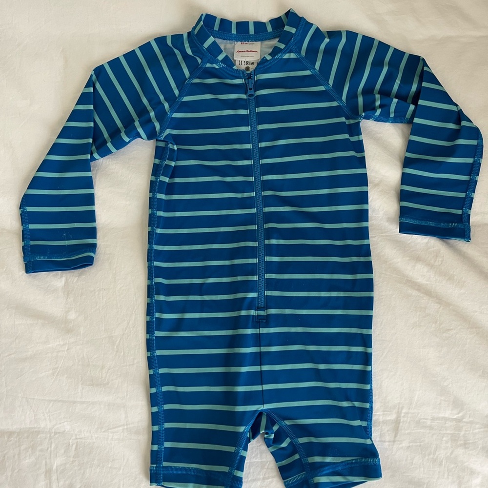 Blue Striped Long Sleeve Swimsuit